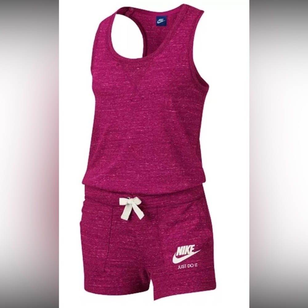 Nike Little Girls Size 5-6 Toddler Fuchsia Pink & White Sleeveless Romper